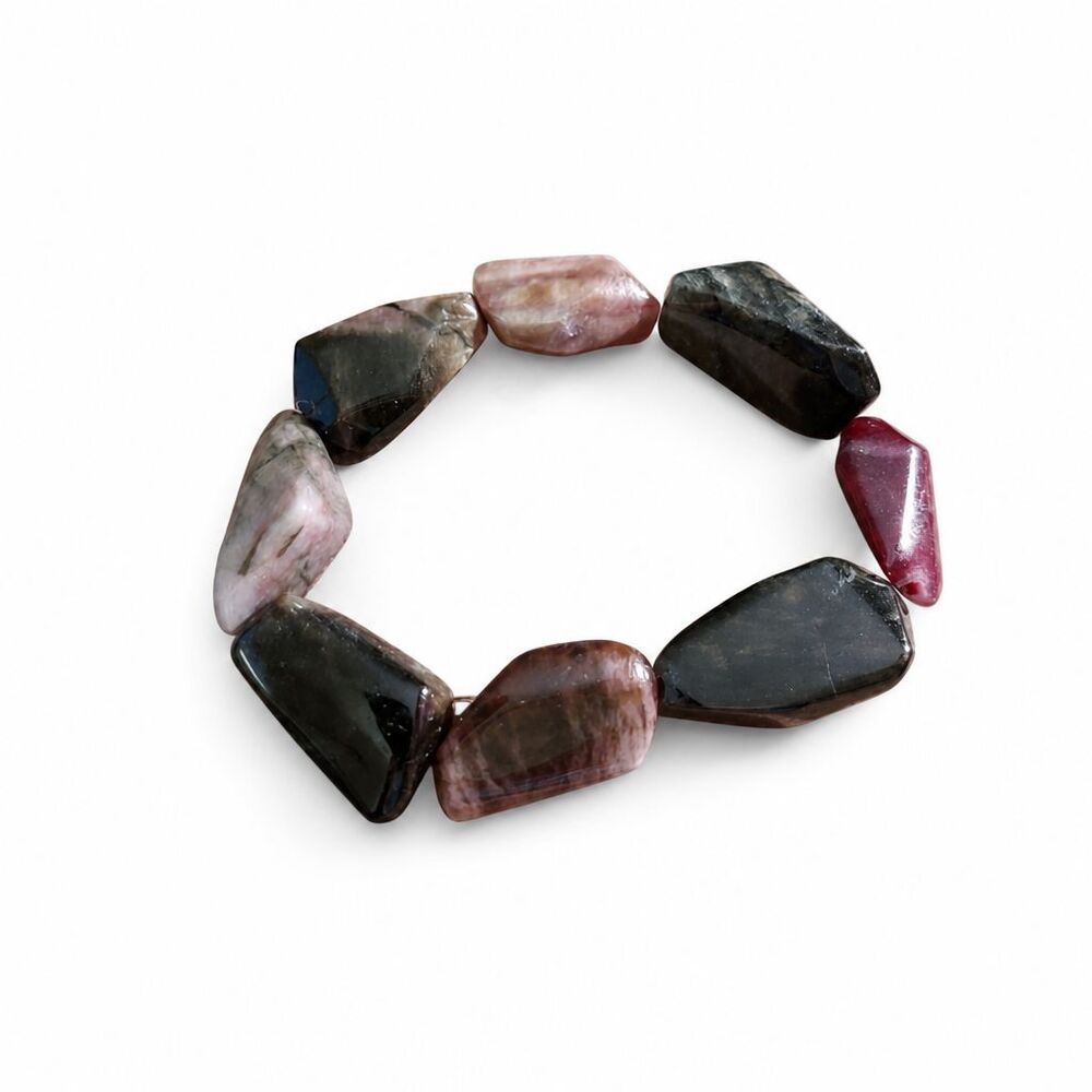 Natural Polished Multicolor Tourmaline Gemstone Nugget Beaded Stretch Bracelet